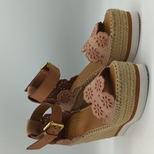 See by Chloe Wedge Espadrille Sandals, Size 6, Cipria